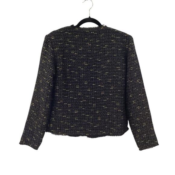 Anine Bing Tweed Navy Blue Gold Fringed Raw Hemline Jacket Blazer Size Small - Picture 11 of 16
